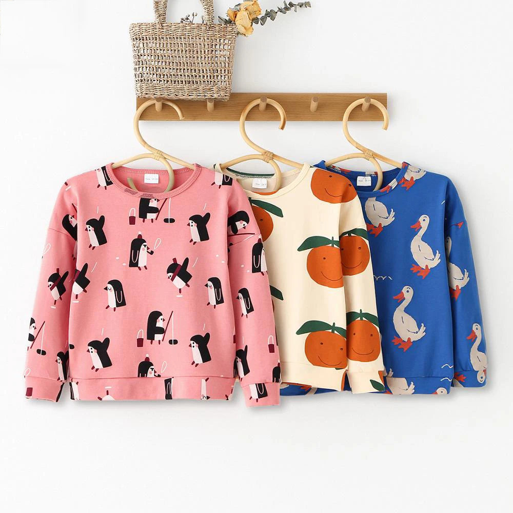 Fashion Kids Tshirts One Piece Organic Cotton Autumn Boys Girls Animal Print Sweatshirts Winter Baby Child Outwear Clothes Tops