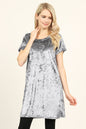 Short Sleeve Crushed Velvet Tunic Dress